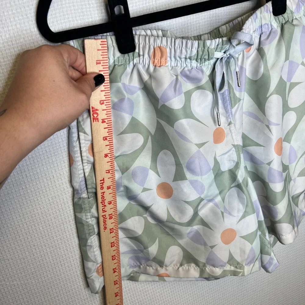 Bather Mens Floral Swim Trunks Green Purple Peach Retro Board Shorts Size Medium